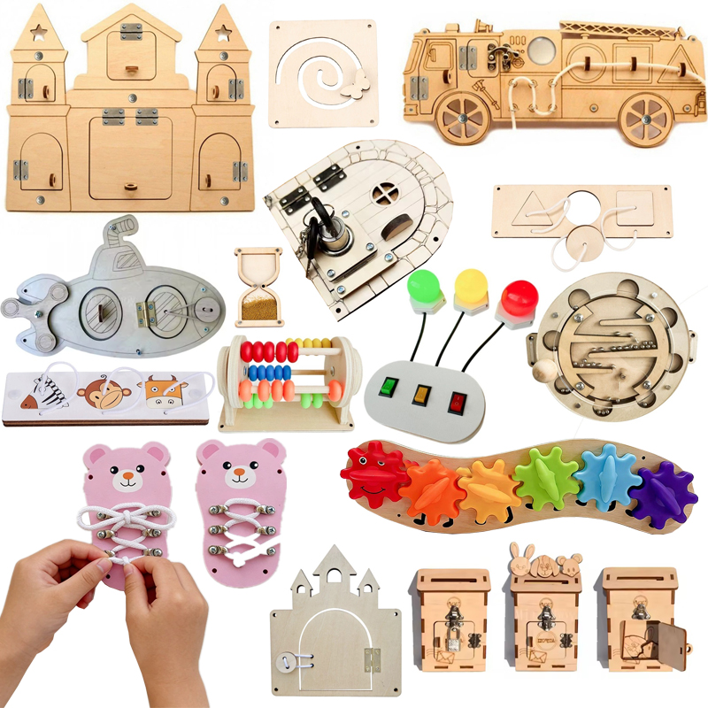 Montessori Wooden Busy Board Toddler - لوحة مونتيسوري خشبية للأنشطة اليدوية مع